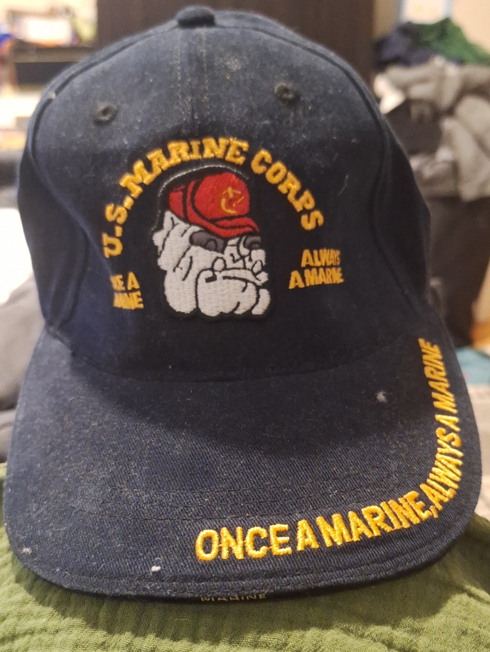 U.S. Marine Corps Bulldog Cap in Navy with Yellow Embroidery